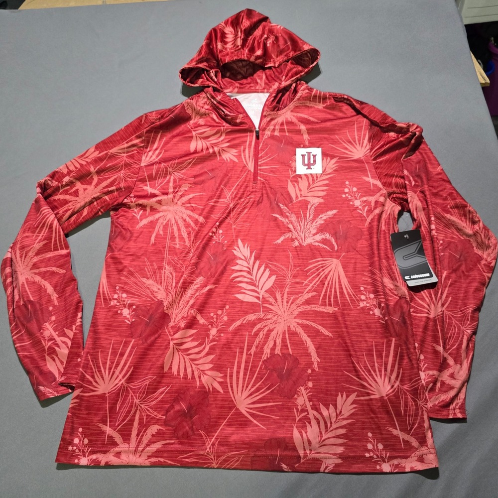 Colosseum Indiana University Hoodie Mens L Red Tropical Floral Quarter Zip IU